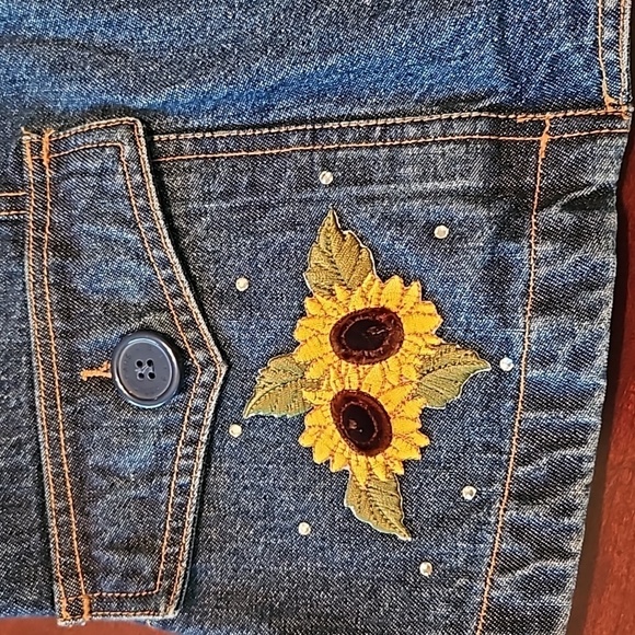 Vintage Bill Blass Denim Jacket Embelleished Sunflowers NWT Deadstock Medium - Picture 8 of 15